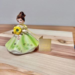 Vintage 1960s Josef Originals August Peridot Birthday Girl Ceramic Figurine